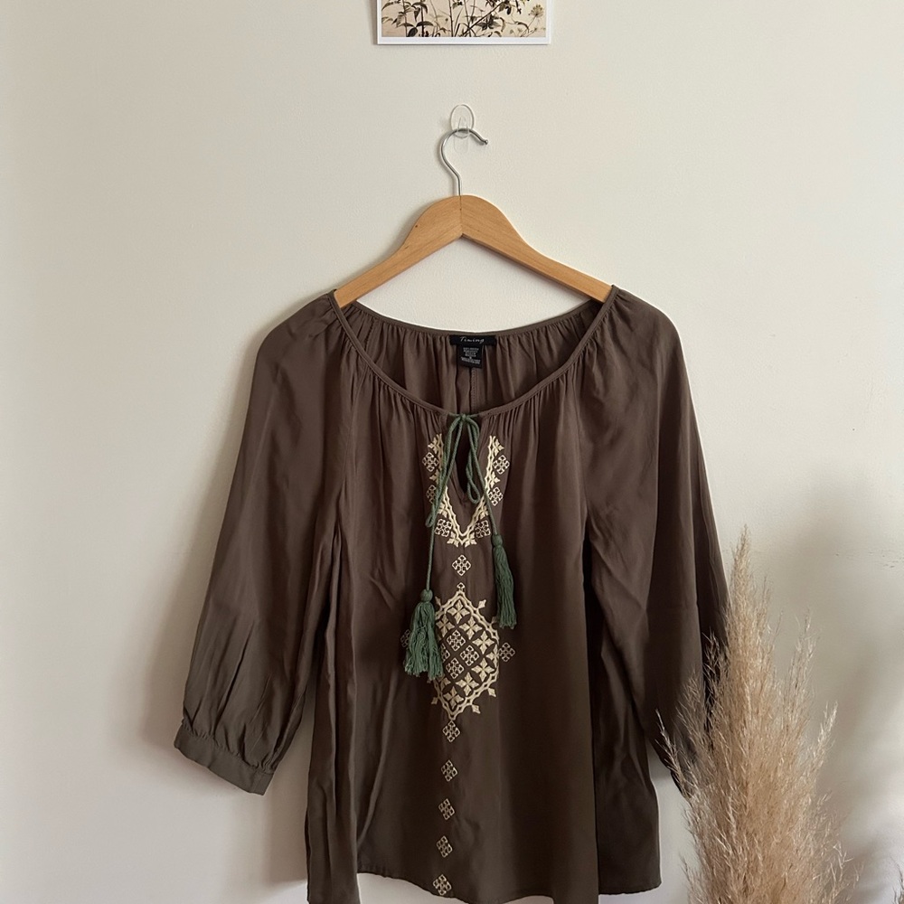 Timing Light Green Blouse with Green Embroidery